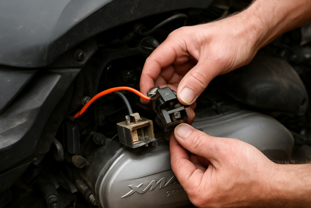 Localisation et accès au relais de démarreur du Yamaha Xmax 125