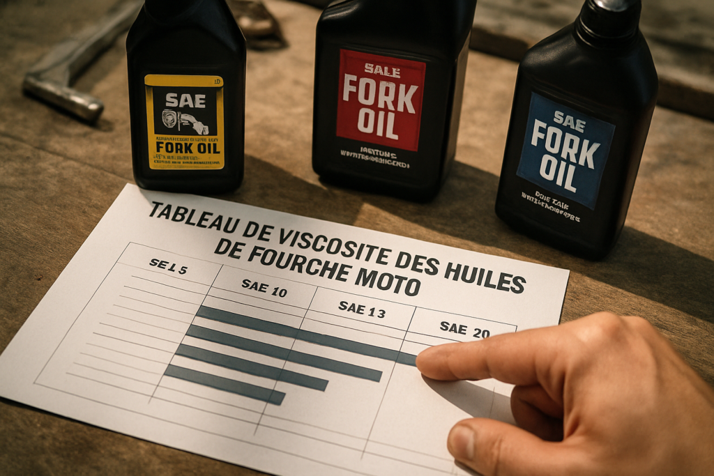 Tableau de viscosité des huiles de fourche moto : comparatif complet des grades SAE et guide de choix